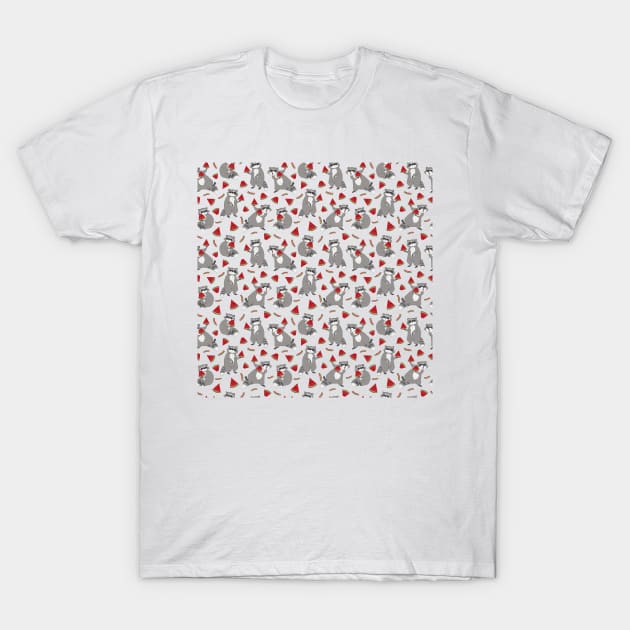 Cute Raccoon with Watermelon Pieces T-Shirt by in_pictures